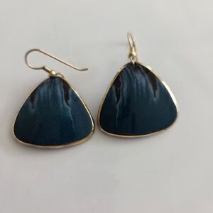 Vintage, Enamel Blue and Gold Triangle Earrings